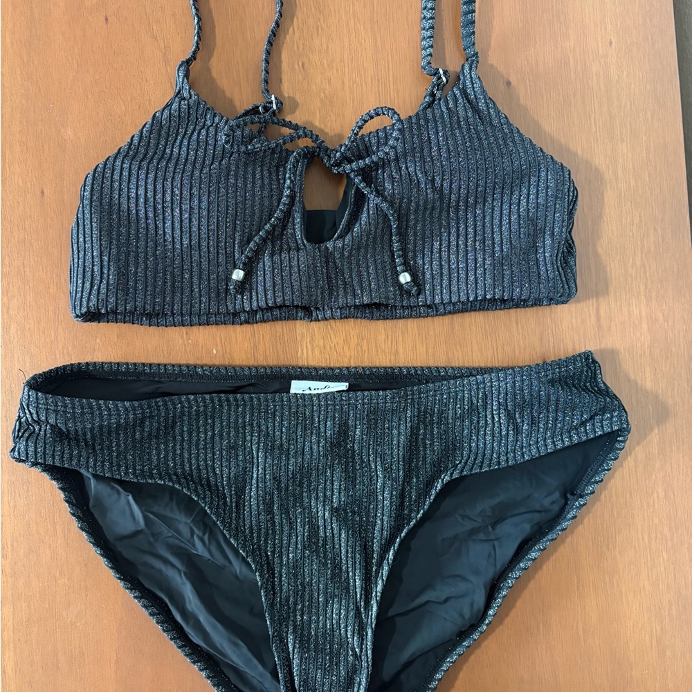 Andie Black/Silver Shimmer Ribbed Bikini Set